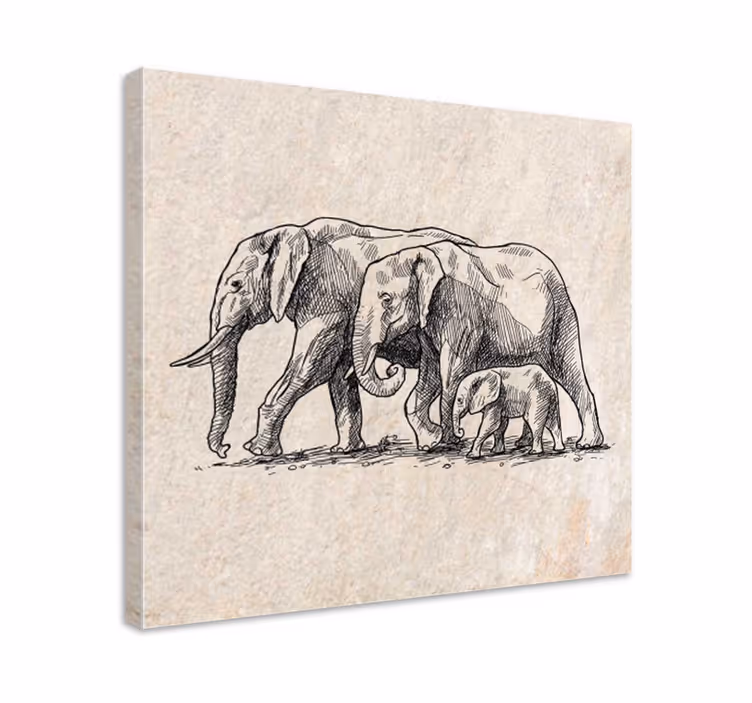 Kanvas elefant skiss av elefanter - Tenstickers