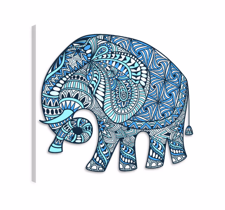 Kanvas elefant med mandala och blomma - Tenstickers