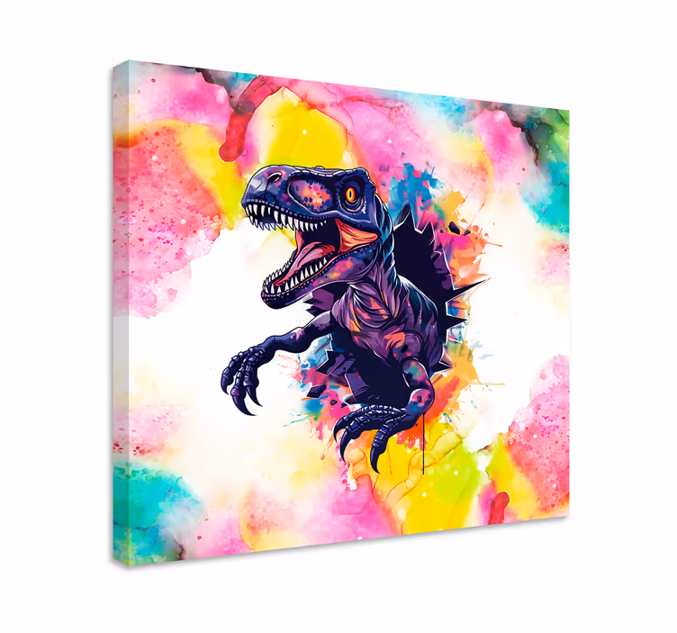 Kanvas dinosaurie mättade färger velociraptor - Tenstickers