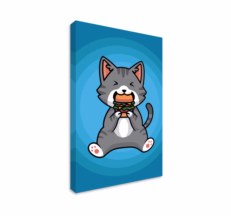 Kanvas katter katt som äter hamburgare - Tenstickers