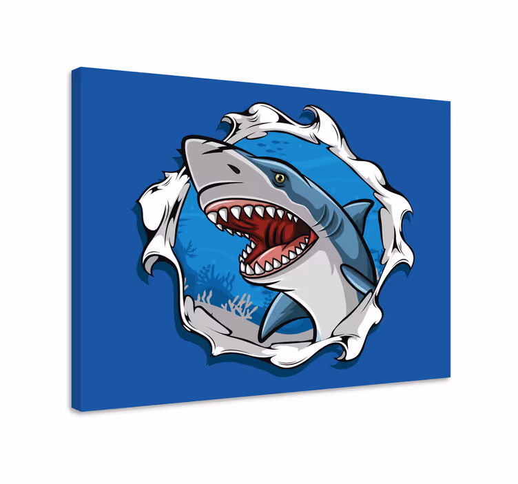 Kanvas fiskar stor haj 3d - Tenstickers