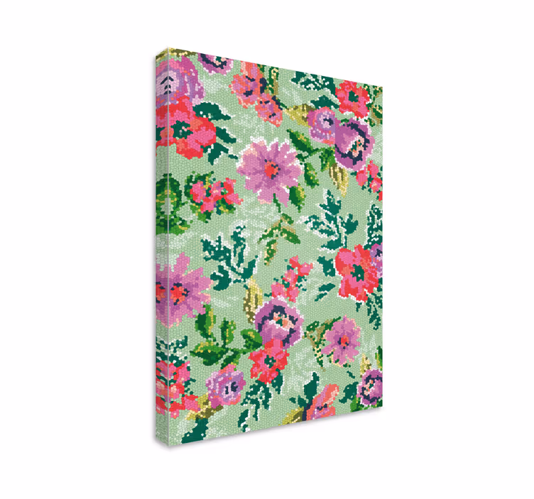 Mosaik blommönster Kanvas blommor - Tenstickers