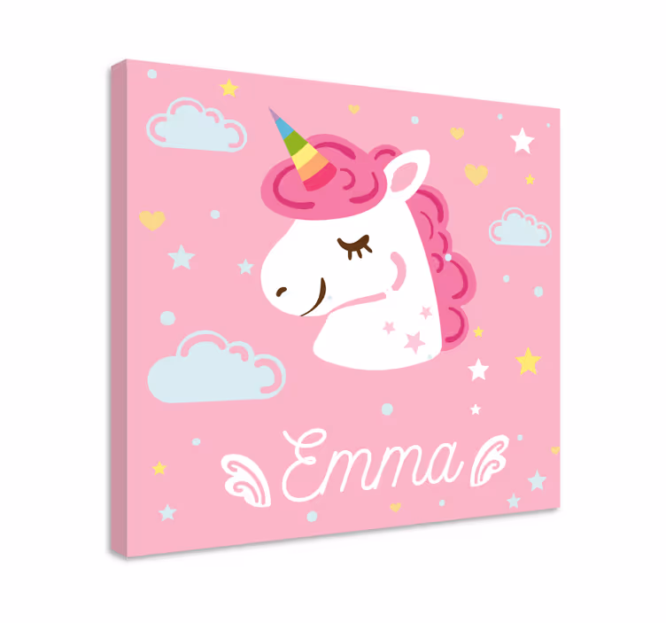Rosa enhörningar med namnet enhörning på väggen - Tenstickers
