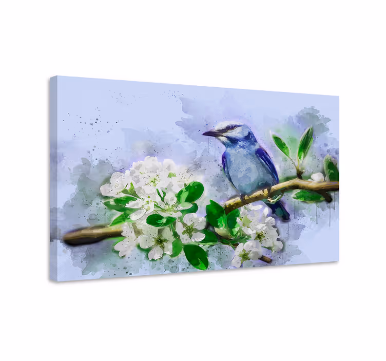 Blommor och fågel träd vägg konstcanvas tavla - Tenstickers