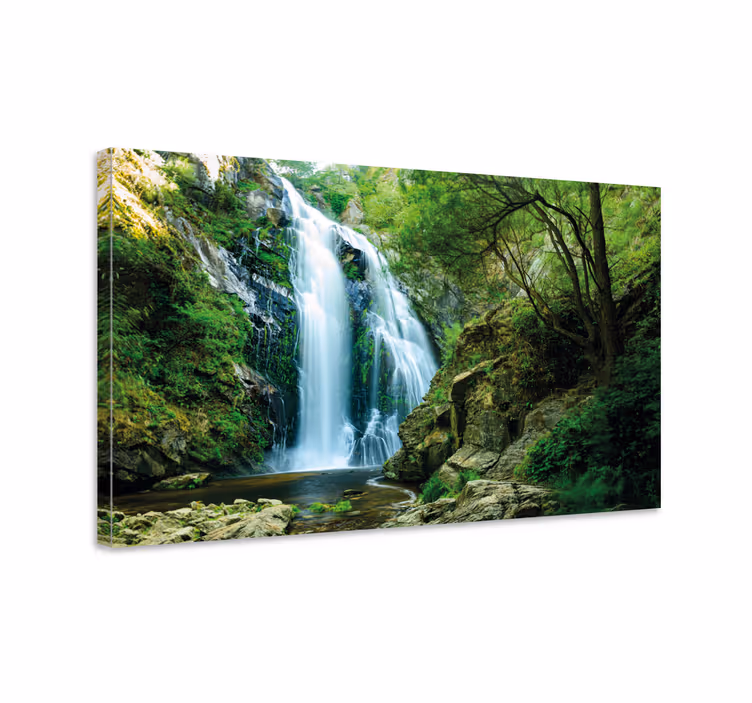 Vattenfall i skogen vägg konstcanvas tavla - Tenstickers