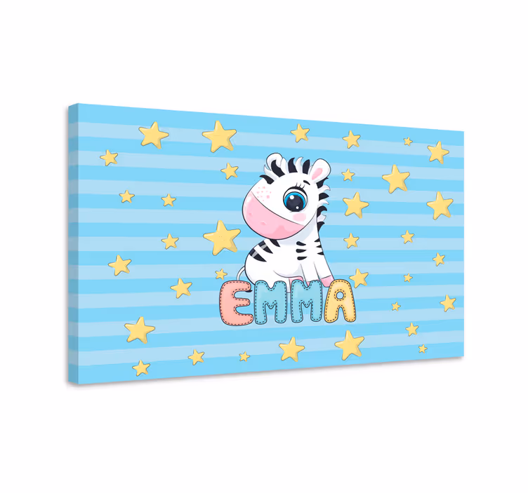Söt zebra och stjärnor med namn canvas - Tenstickers
