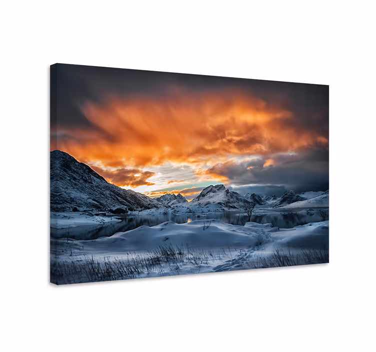 Berg snö sol landskapcanvas tavla - Tenstickers