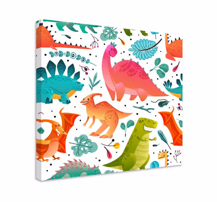 Glada dinosaurier för barn canvas tavla - Tenstickers