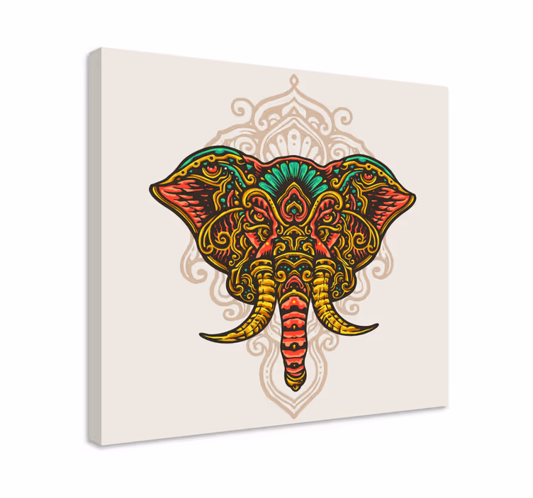 Mångfärgad indisk mandala elefant canvas - Tenstickers