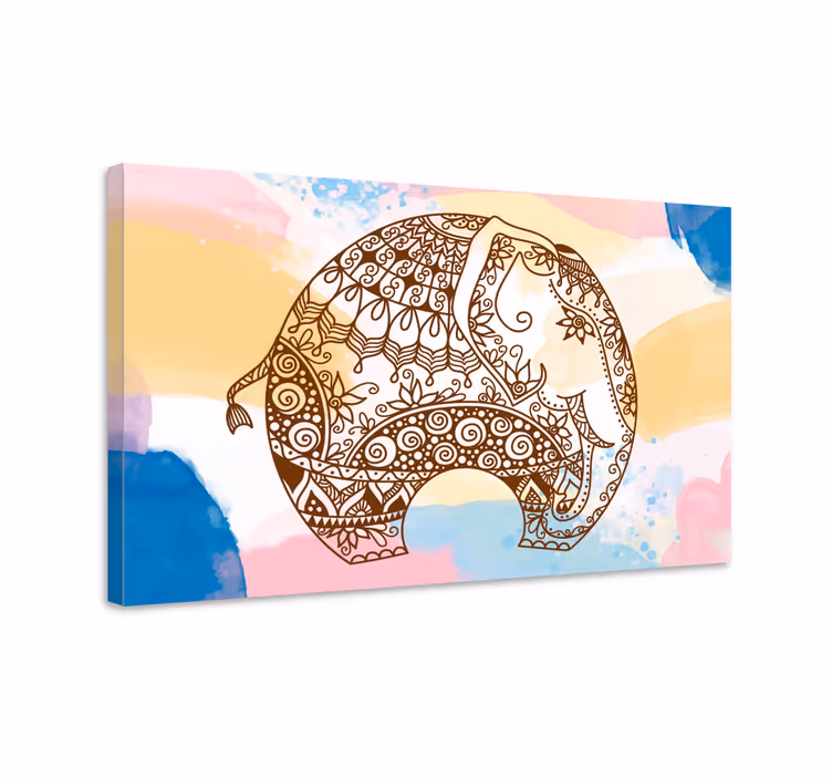 Mångfärgad blomma mandala elefantercanvas tavla - Tenstickers