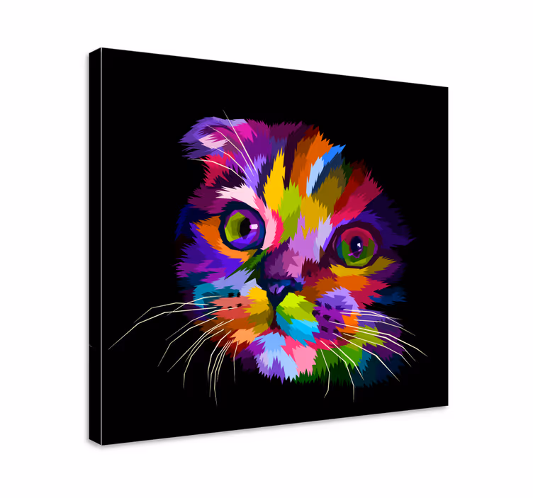 Målad regnbåge kattcanvas tavla tryck - Tenstickers