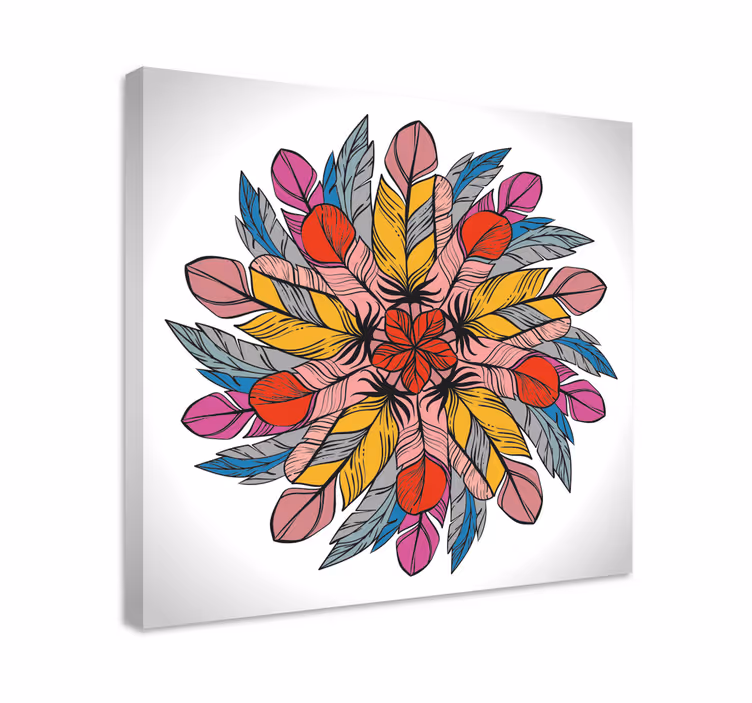 Mandala gjord av fjäderscanvas tavla canvas tavla - Tenstickers
