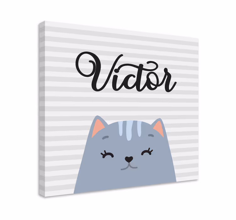 Tecknad katt med anpassat namn barnkammarduk - Tenstickers