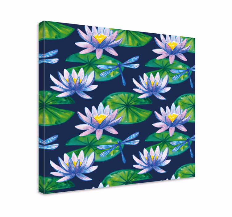 Kanvas blommor och växter lotusblommor och trollsländor - Tenstickers