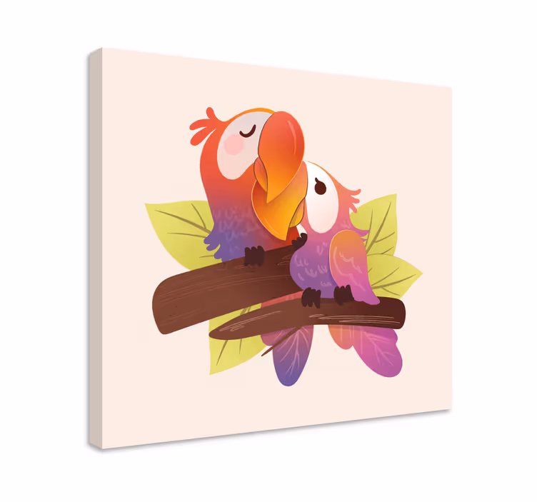 Kanvas katter kärleksfulla papegojor kramar - Tenstickers