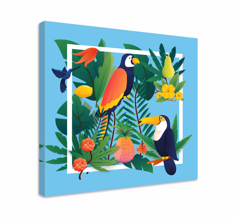 Tropiska fåglar med frukt fågelcanvas tavla konst - Tenstickers