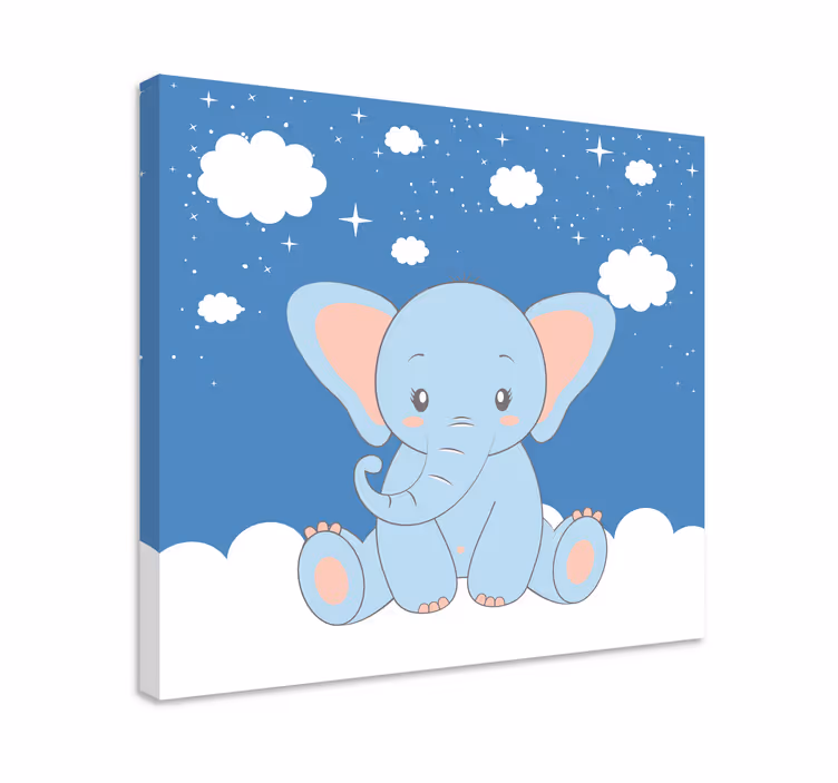 Söt baby tecknad elefant blå plantskolacanvas tavla - Tenstickers