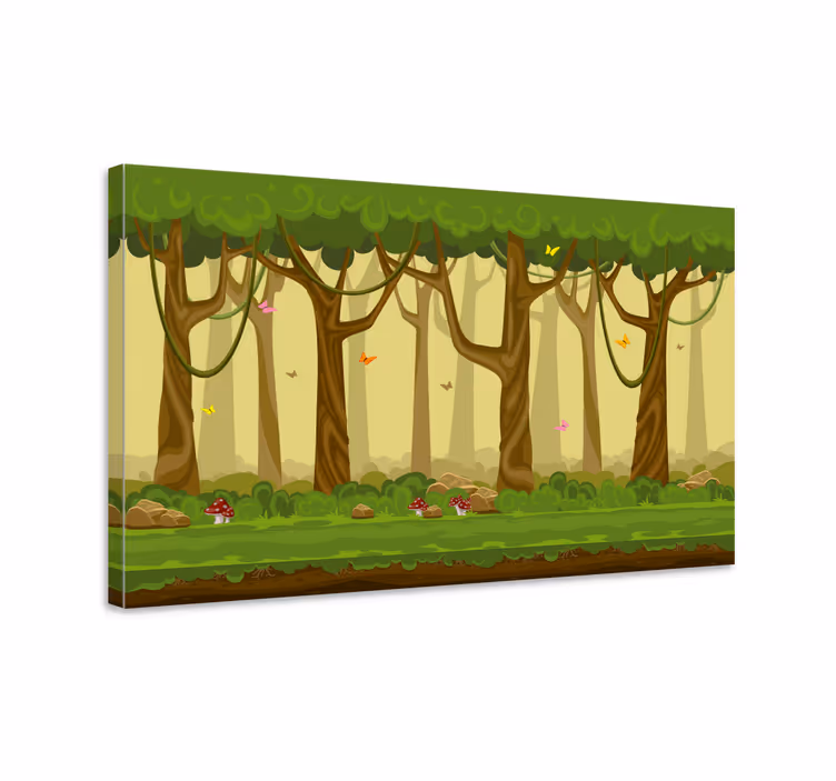 Skog tecknad träd vägg konstcanvas tavla - Tenstickers