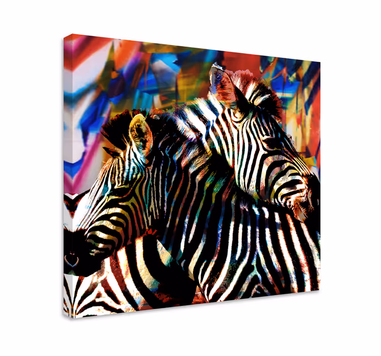 Kanvas djur färgglad zebra par - Tenstickers