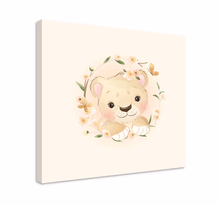 Lejonunge i blommig krona Kanvas djur - Tenstickers