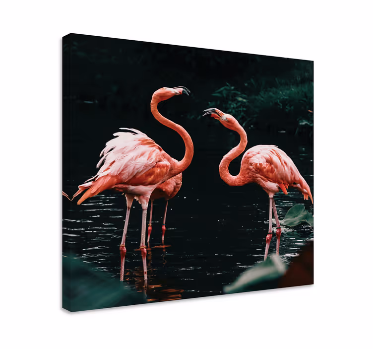 Kanvas fåglar flamingos vid skymning - Tenstickers