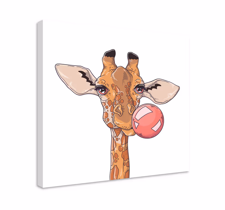 Giraff med bubbelgummi kanvastryck - Tenstickers