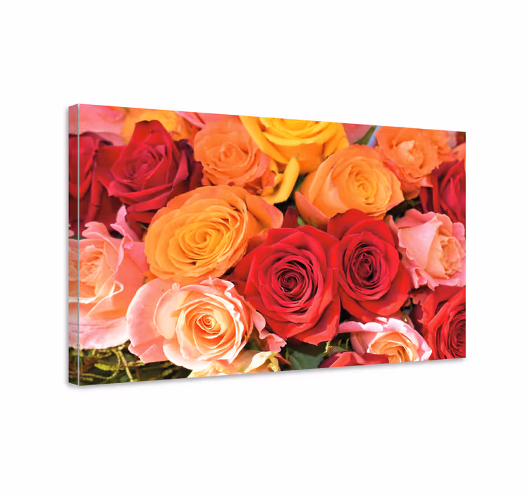 Orange röda och rosa rosor blommacanvas tavla - Tenstickers