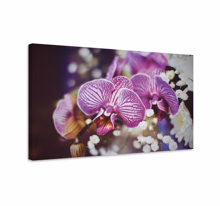 Lila orkidé med blommor blommacanvas tavla - Tenstickers
