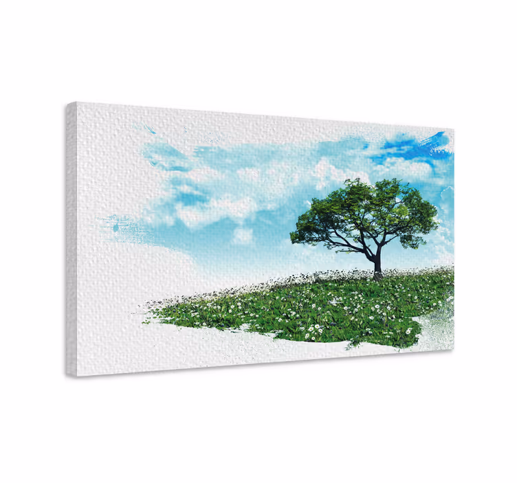 Målat landskap med trädvägg konst canvas - Tenstickers