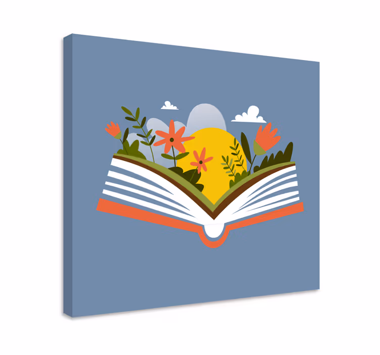 Kanvas blommor och växter Öppen bok flora - Tenstickers