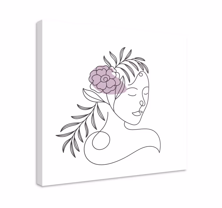 Dras av kvinnans ansikte med blommor blommacanvas tavla - Tenstickers