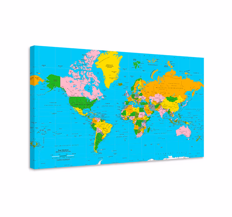 Färgad atlas världskartacanvas tavla - Tenstickers