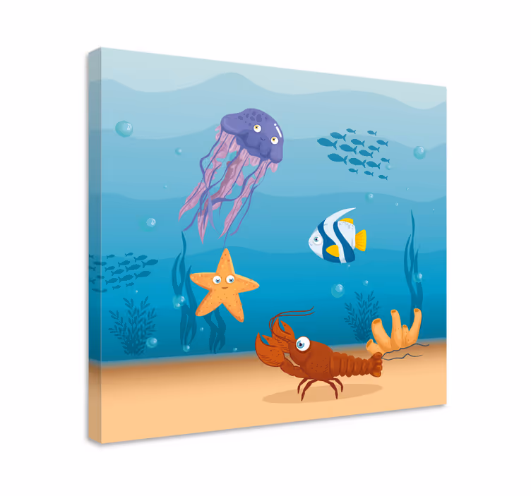 Seaworld liv tecknad fiskcanvas tavla - Tenstickers