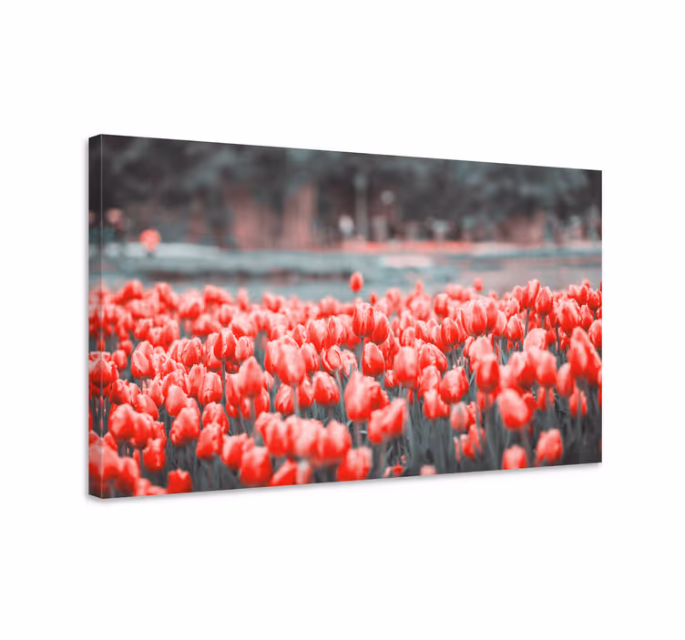 Kanvas blommor och växter vibrerande tulpanfält - Tenstickers