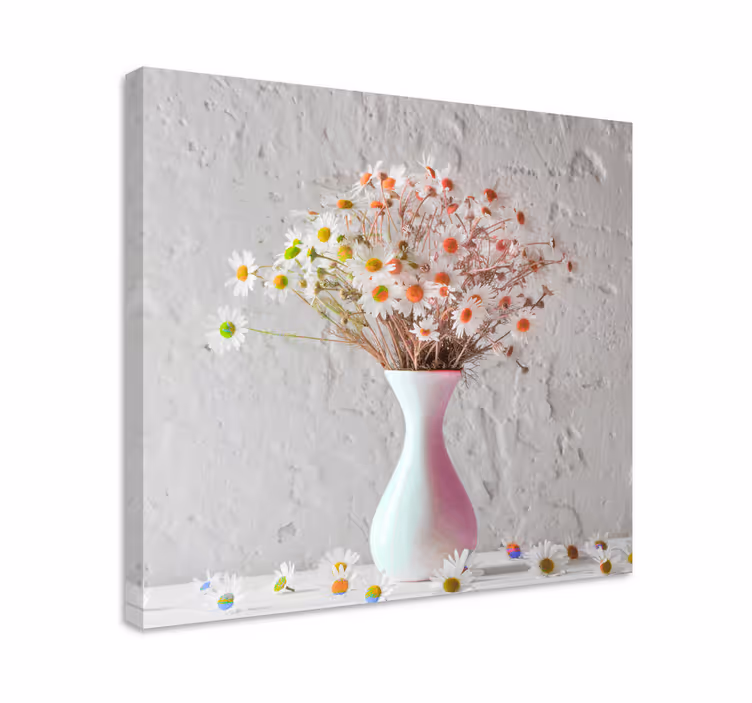 Daisy blommor i färgglada krukor blommacanvas tavla - Tenstickers