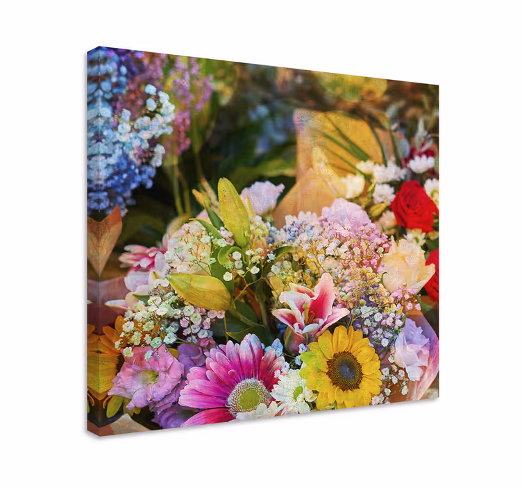 Färgstark trädgård blommacanvas tavla - Tenstickers