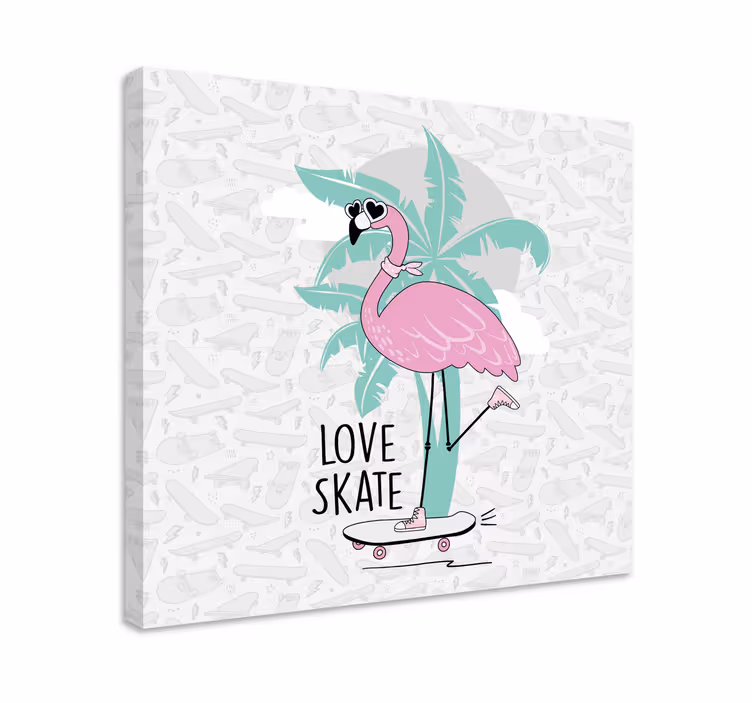 Kanvas djur flamingo skateboardande - Tenstickers