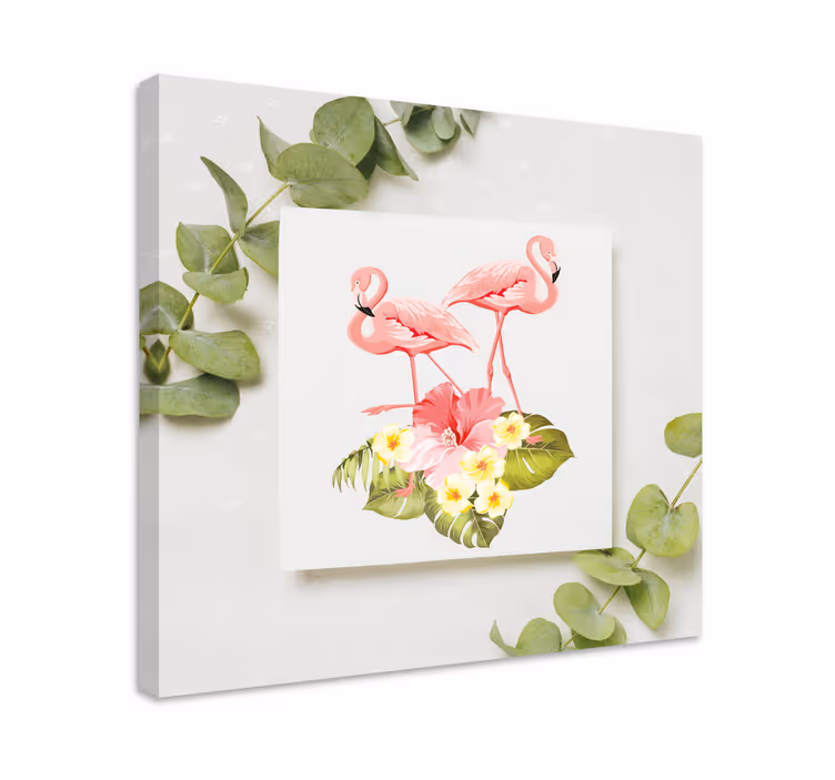 Flamingos och hibiskus Kanvas blommor och växter - Tenstickers