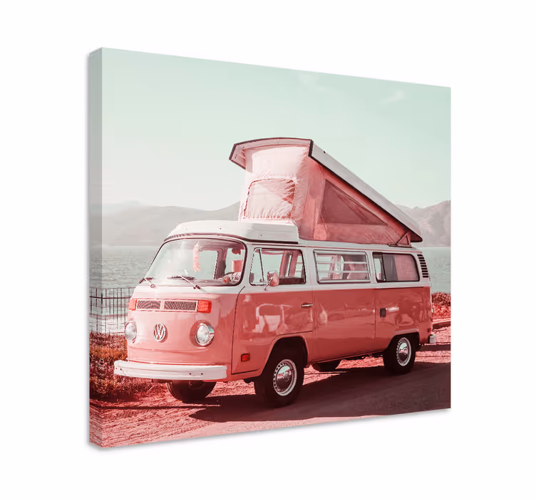 Rosa vintage van retrocanvas tavla konst - Tenstickers