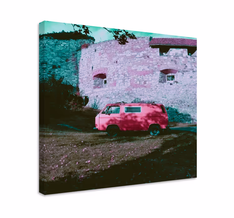 Kanvas abc och bokstäver vintage rosa bil - Tenstickers