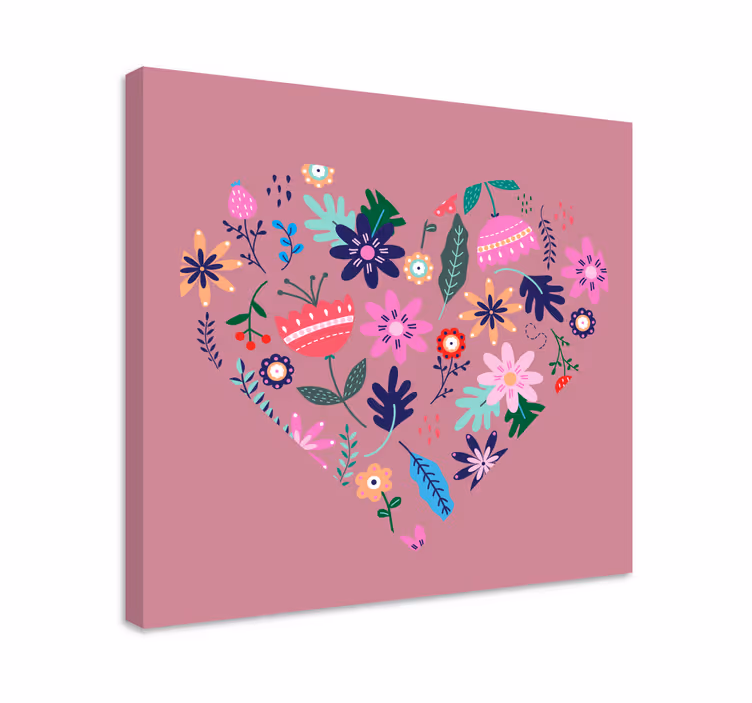 Kanvas blommor och växter hjärtformad blomsterarrangemang - Tenstickers