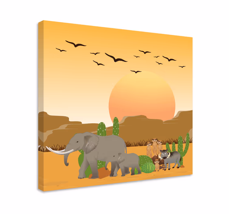 Kanvas elefant Öken safari scen - Tenstickers