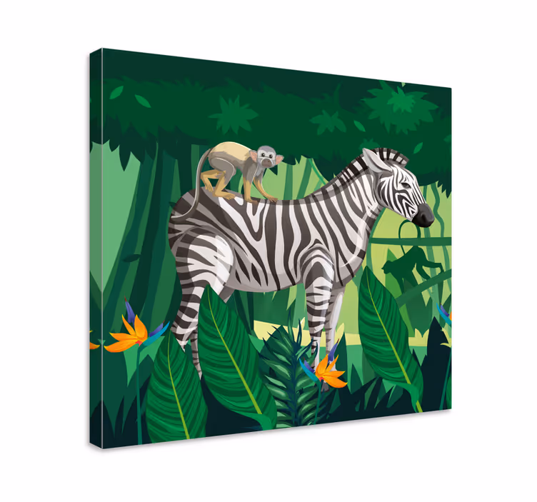 Kanvas djur zebra med apa - Tenstickers