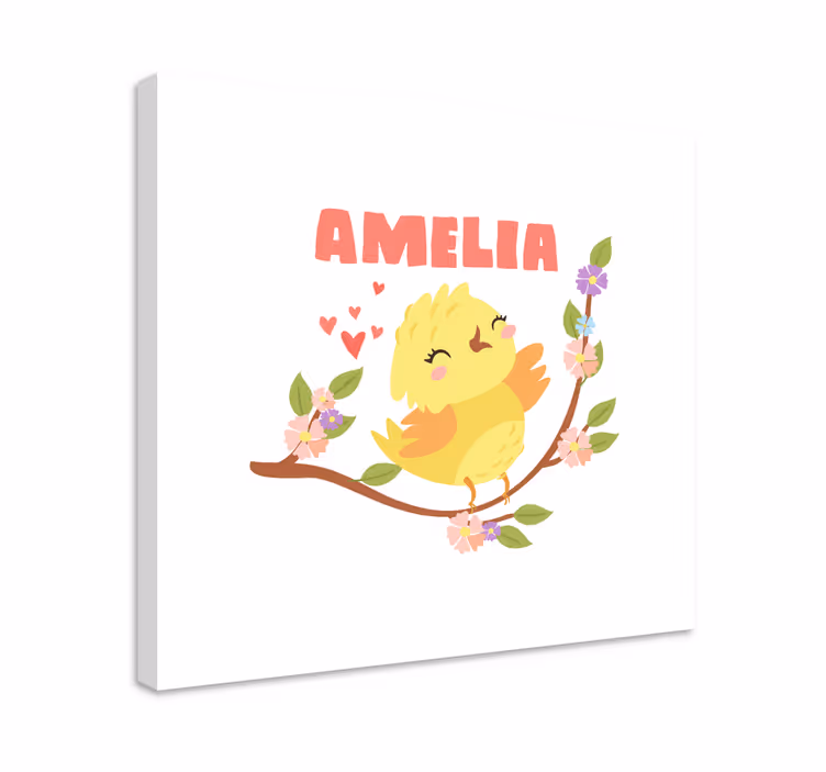 Baby kyckling med namn och blommor fågelcanvas tavla - Tenstickers