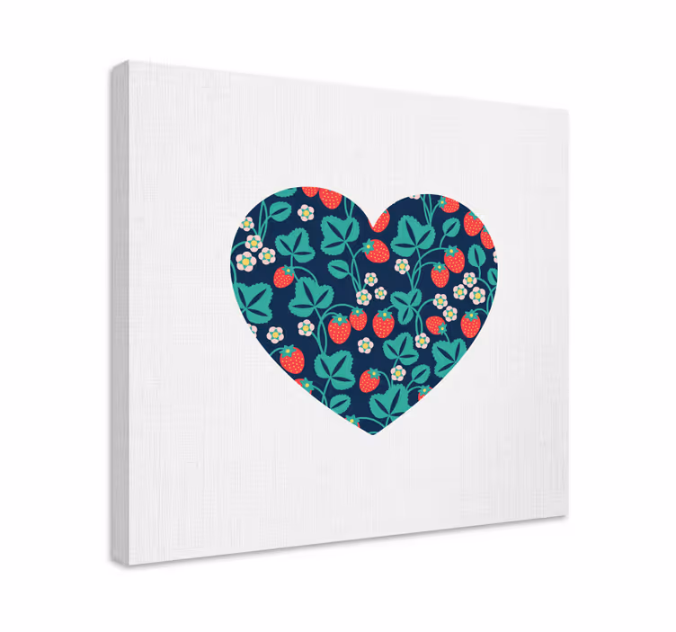 Kanvas blommor och växter med hjärtformad jordgubbsmönster - Tenstickers