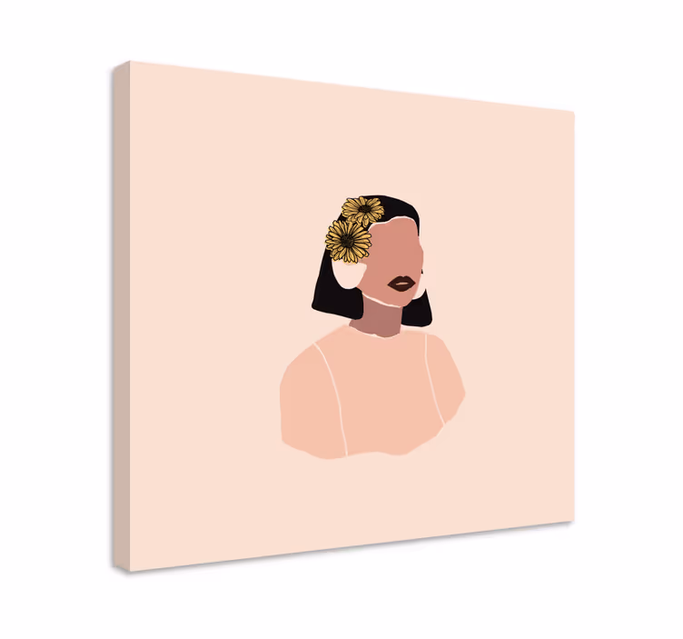 Härlig kvinna solros ansikte blommacanvas tavla - Tenstickers