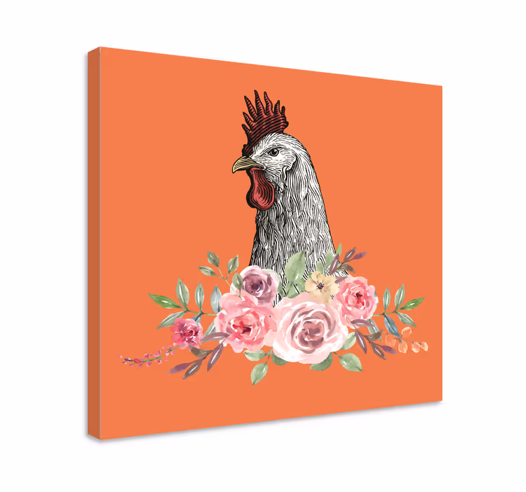 Kanvas djur tupp med blommor - Tenstickers