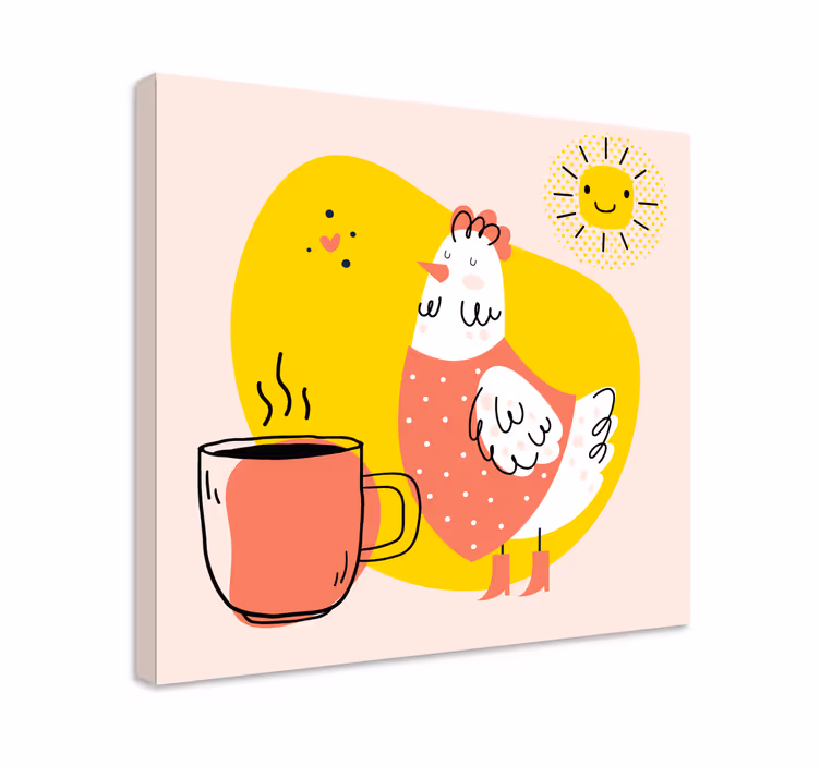 Kanvas djur glad höna morgon - Tenstickers