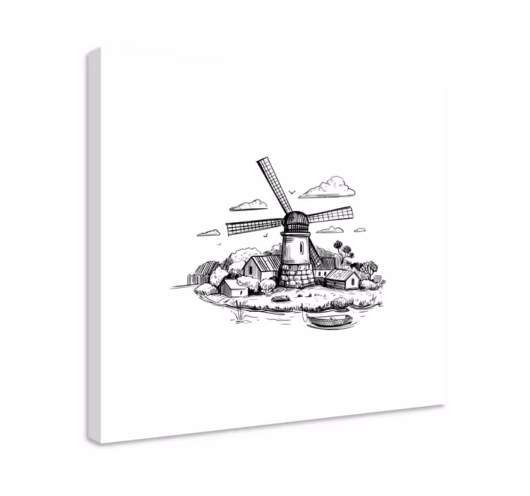 Svartvit by ritning plantskolacanvas tavla - Tenstickers