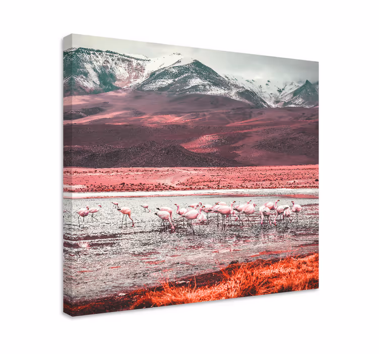 Kanvas fåglar flamingos vid vatten - Tenstickers